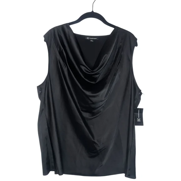 NWT INC Crewneck Draped Black Sleeveless Top, Size XL - Picture 2 of 5